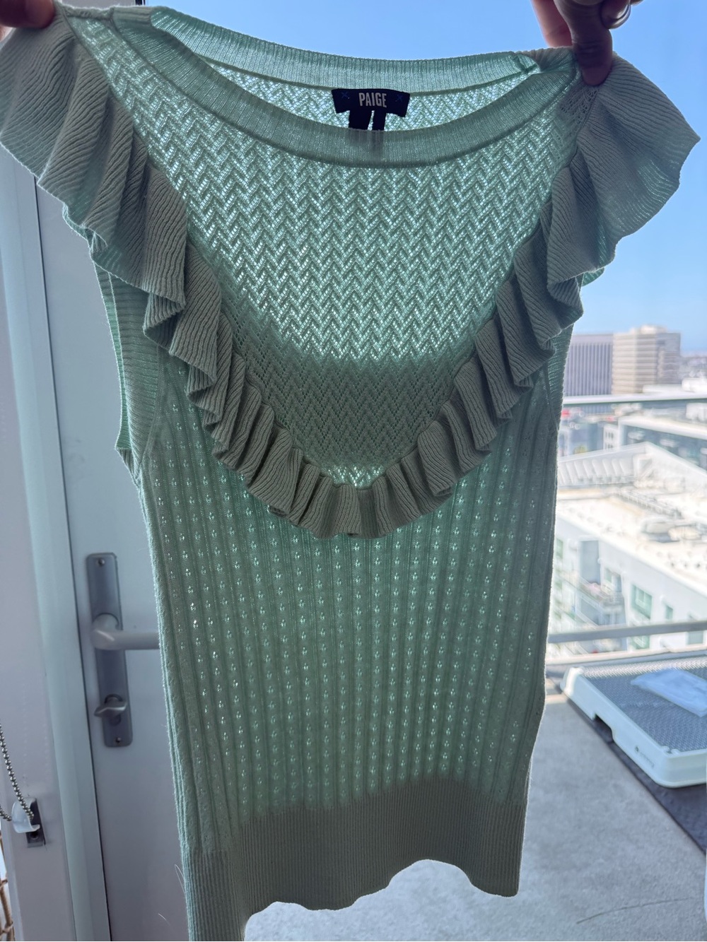 PAIGE Mint Green Knit Shell with Delicate Texture